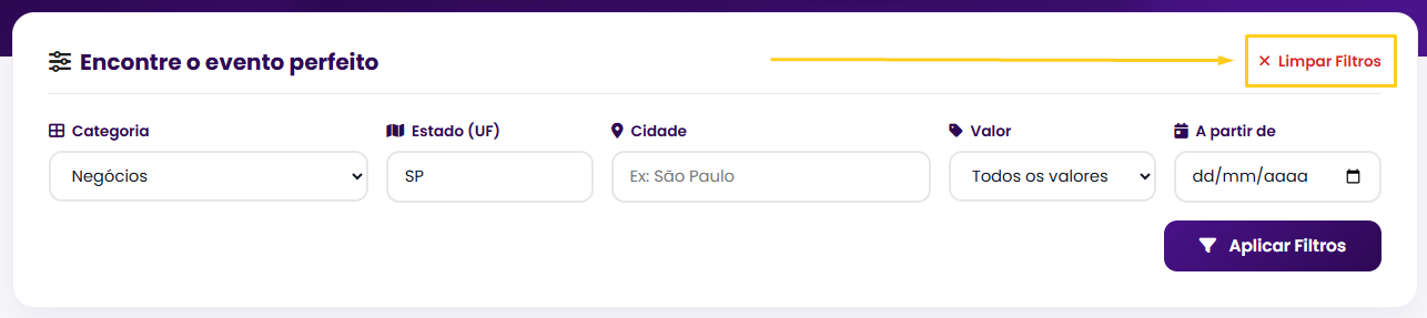Link Limpar Filtros com filtros aplicados