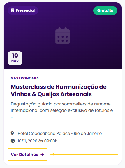 Card de um evento na listagem da Explorar